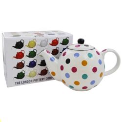 London Pottery Globe Teapot White with Multicolored Spots