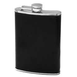 Personalized 8 Oz Stainless Steel Flask in Satin Black Leather