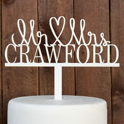 Personalized Mr. and Mrs. Heart Wedding Cake Topper