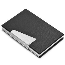 Personalized Aluminum Business Card Holder in Black Faux Leather
