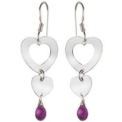 Sterling Silver Double Heart and Amethyst Earrings