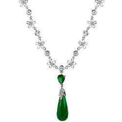 Long Emerald CZ Pear Drop Y Necklace