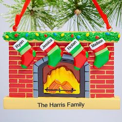 Fireplace Family Ornament with 4 Personalized Names