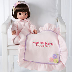 Personalized Precious Moments Brunette Baby Doll and Blankie