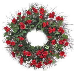 Handcrafted Twig and Red Rose Indoor Wreath