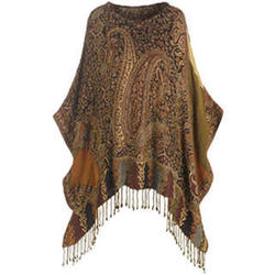 Brown Floral & Paisley Milan Poncho with Beaded Fringe