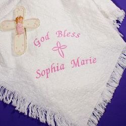 Embroidered God Bless Baby Girl Afghan
