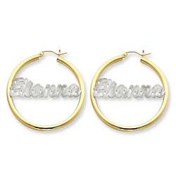Name Plate Hoop Earrings in 14k Two Tone Gold