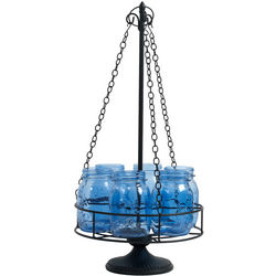 Blue Mason Jar 6-Light Chandelier Centerpiece