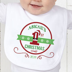 Baby's Personalized Santa Loves Me First Christmas Bib