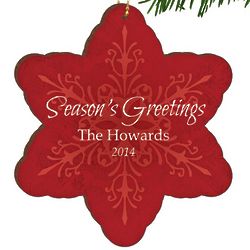 Season's Greetings Red Snowflake Family Christmas Ornament