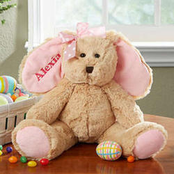 Personalized Easter Bunny Stuffed Animal with Pink Bow