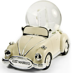 Just Married VW Beetle Musical Snow Globe with Photo Frame