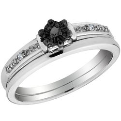Sterling Silver Black Diamond Engagement Ring