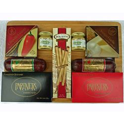 Deluxe Spicy Cheese Spread and Sausage Cutting Board Gift Set