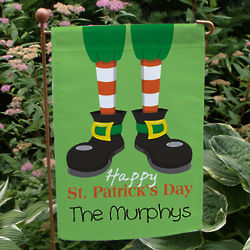 Personalized Happy St. Patrick's Day Leprechaun Feet Garden Flag