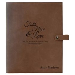 Personalized Faith Hope Love Dark Brown Leatherette Bible Cover