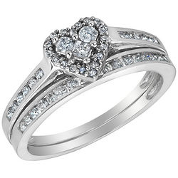 Diamond Heart Engagement Ring and Wedding Band Set