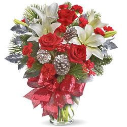 Holiday Enchantment Red and White Bouquet with Vase