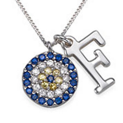 Sterling Silver Personalized Initial Pendant with Evil Eye Charm