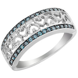 Sterling Silver Blue Diamond Heart Ring