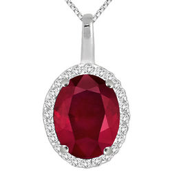 Ruby and White Topaz Halo Pendant in Sterling Silver
