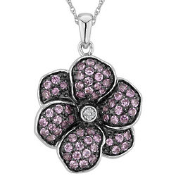 Created Pink Sapphire and Diamond Flower Pendant