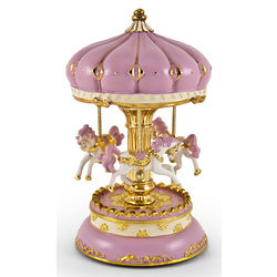 Pink Animated Carousel Horse with Gold Accents
