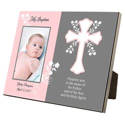 Personalized My Baptism Pink and Gray Picture Frame
