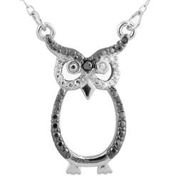 Sterling Silver Owl Pendant Necklace with Diamond Accent