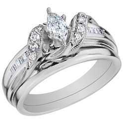 Diamond Marquise Engagement Ring and Wedding Band Set