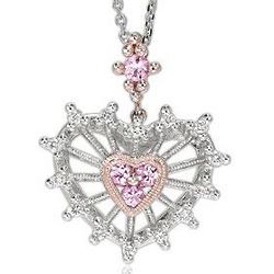 14K Gold Nautical Pink Sapphire Diamond Heart Pendant