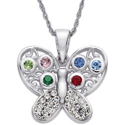 Sterling Silver Crystal Family Butterfly Birthstone Pendant