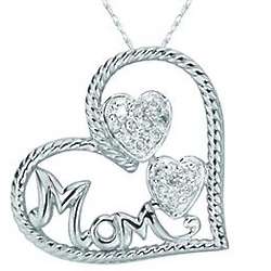 Diamond Heart Mom Pendant In 14k White Gold