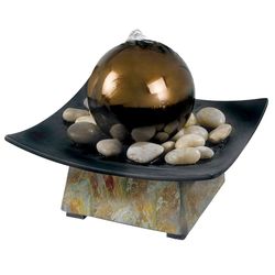 Indoor Fountain in Natural Green Slate Finish with Steel Ball