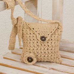 Lovely Buttons in Beige Hand-Crocheted Sling Handbag