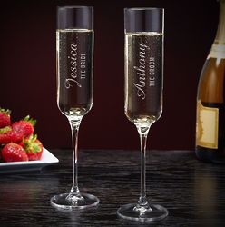His and Hers Lassarre Engraved Champagne Glasses