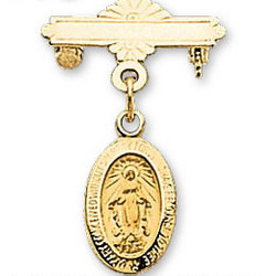 14k Yellow Gold Blessed Mother Miraculous Christening Pin