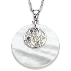 Sterling Silver Family Birthstone and Mother of Pearl Necklace