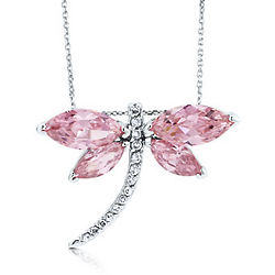 Dragonfly Pendant in Pink Cubic Zirconia and Sterling Silver