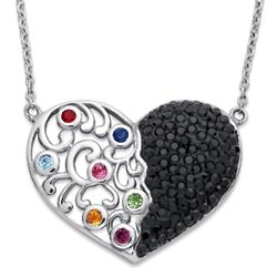 Sterling Silver Black Crystal Family Heart Birthstone Necklace