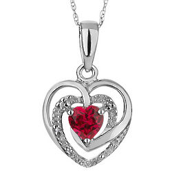Created Red Ruby Heart Pendant with Diamonds