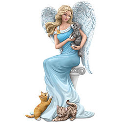 Cats and Guardian Angel Figurine