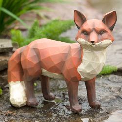 Woodcut-Style Fox Garden Statue