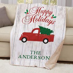 Personalized Happy Holidays Truck Sherpa Blanket
