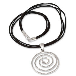 Andean Whirlwind Sterling Silver and Leather Pendant Necklace