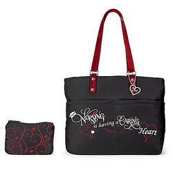 Caring Heart Nursing Tribute Tote Bag with Cosmetic Case