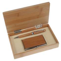 Bamboo Pen and Card Case Gift Set in Personalized Bamboo Box