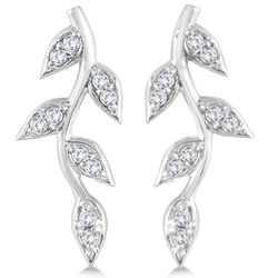Diamond Vine and Leaf Earrings in 14 Karat White Gold
