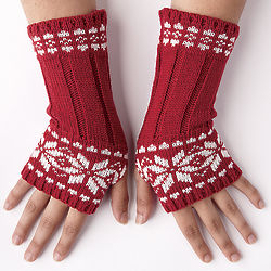 Snowflake Red Fingerless Knit Gloves